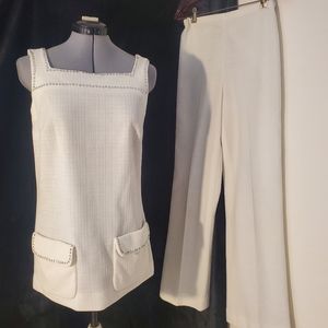 2PC Vintage Ivory linen shirt blouse pockets pants